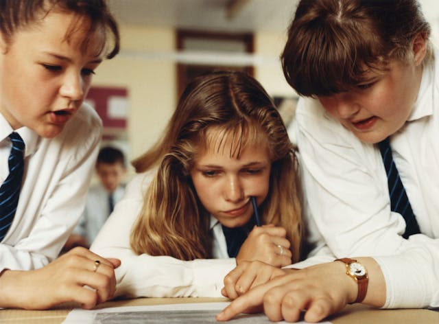 Lindsey, Lisa, and Victoria, 11 and 12, at school Knottingley, 1992, Entering the Masquerade 1992.