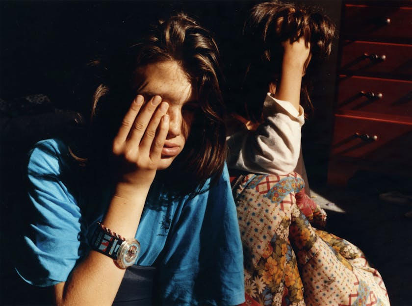 This picture became the illustration for the single Mellow by Georgia released by Domino Records in 2019. Marie Claire and Anna, 12, after Daisy's Slumber Party, 1991, Entering the Masquerade 1992.
